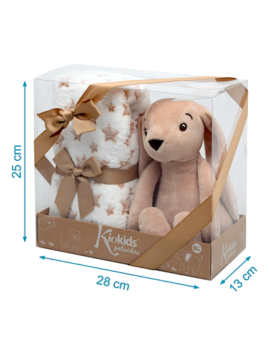 Coniglio di peluche marrone con coperta a stelle | shopincasa.it