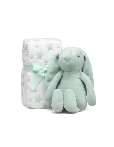 Coniglio di Peluche Verde con Coperta Stelle per Bebè | shopincasa.it