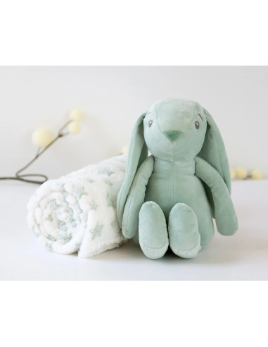 Coniglio di Peluche Verde con Coperta Stelle per Bebè | shopincasa.it