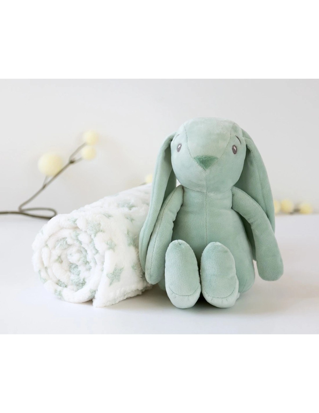 Coniglio di Peluche Verde con Coperta Stelle per Bebè | shopincasa.it