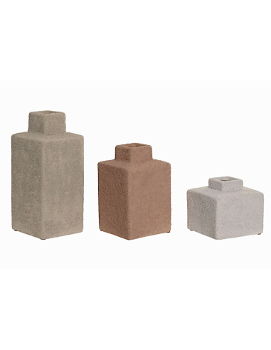 Set di 3 Vasi Home ESPRIT Gres 10x10x22,5 cm Multicolore | shopincasa.it