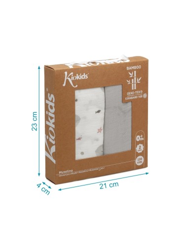 Set 2 mussole balene grigio 120x120 cm bambù e cotone | shopincasa.it