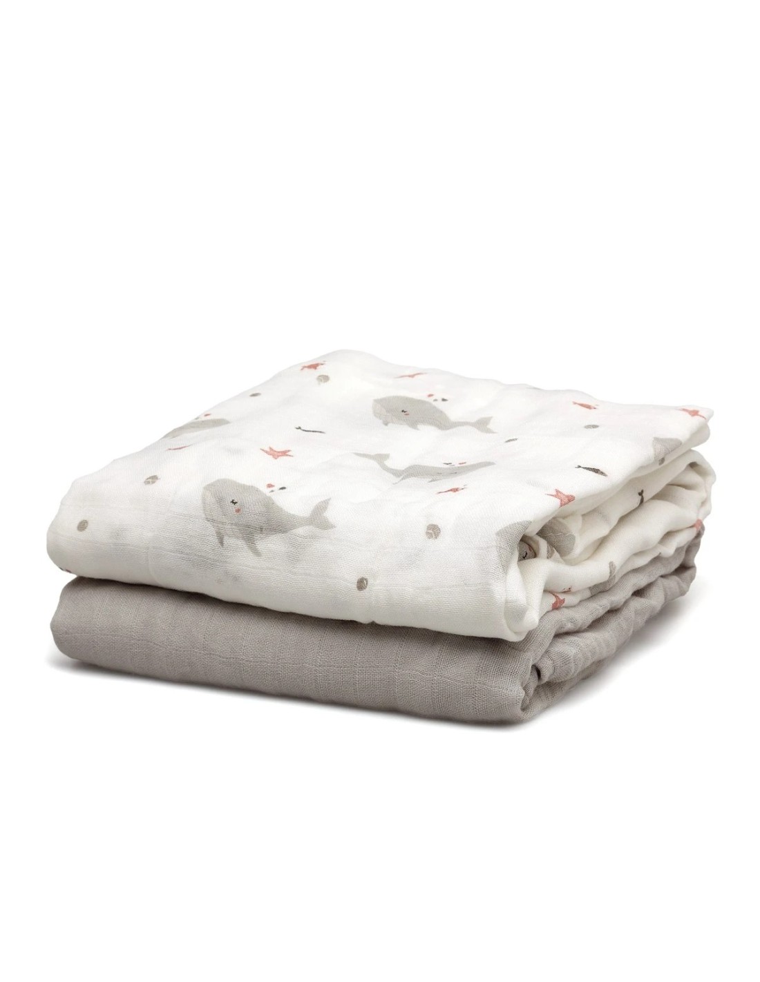 Set 2 mussole balene grigio 120x120 cm bambù e cotone | shopincasa.it