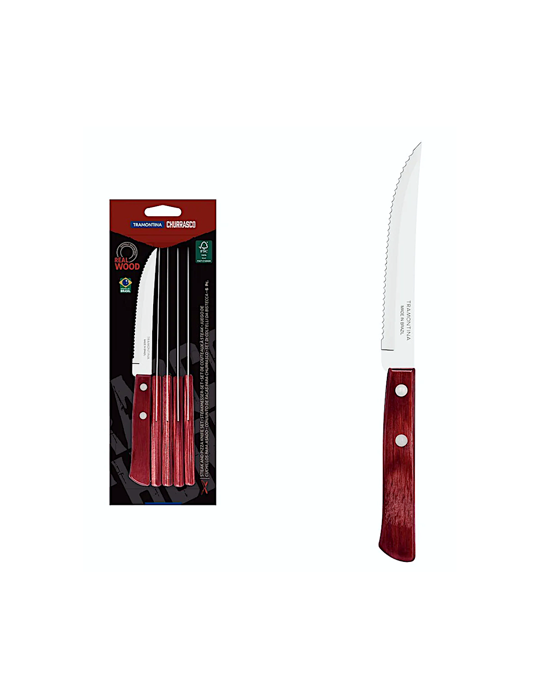 CONF 6 COLTELLI BISTECCA MANICO POLYWOOD ROSSO