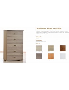 MOBILETTI E CONSOLE: vendita online CASSETTIERA F2090 MEDIA 5 CASSETTI ROVERE SBIANCATO in offerta