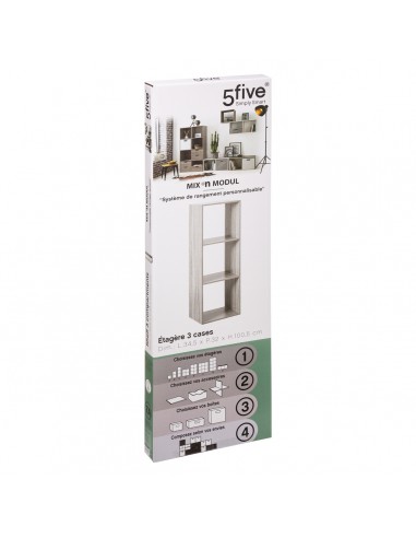 MENSOLE E SCAFFALI: vendita online 5five Mix n Modul, mensola 3 ripiani, effetto rovere grigio, scaffale modulare, libreria s...