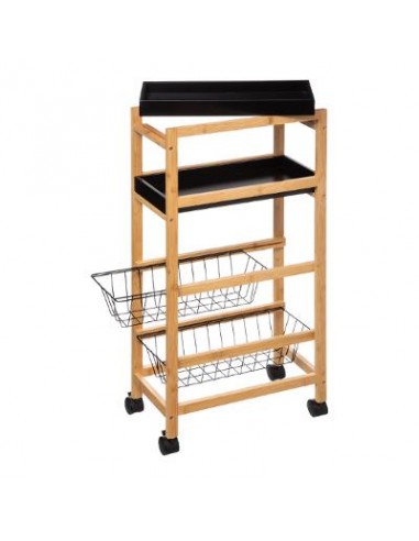 CARRELLI E MENSOLE: vendita online CARRELLO BAMBOO 2 CESTINI+2 VASSOI 40X22X83CM in offerta