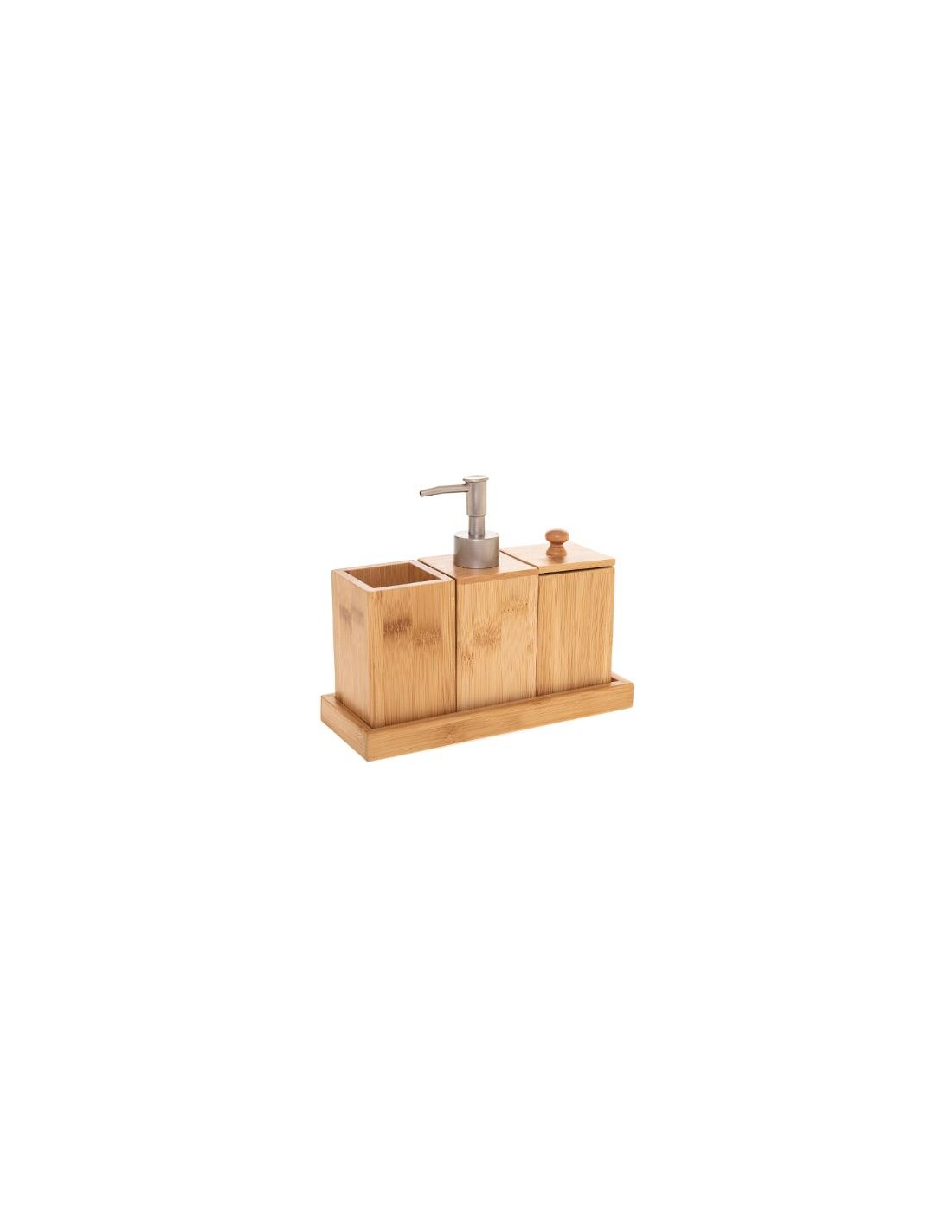 DISPENSER E PORTASAPONE: vendita online SET 3 ACCESSORI BAGNO IN BAMBOO CON VASSOIO in offerta