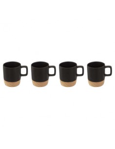 TAZZE CAFFE' E LATTE: vendita online SET 4 TAZZINE 12CL NERO BASE LEGNO in offerta