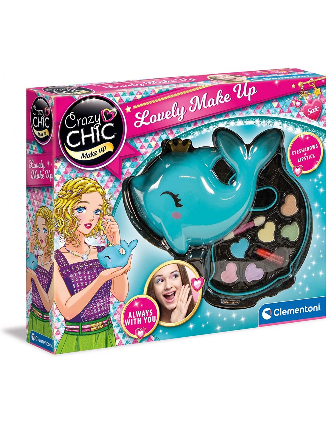 GIOCHI GIRL: vendita online CRAZY CHIC LOVELY MAKE UP DELFINO, CLEMENTONI, COFANETTO TRUCCHI, 27X22X5 CM in offerta