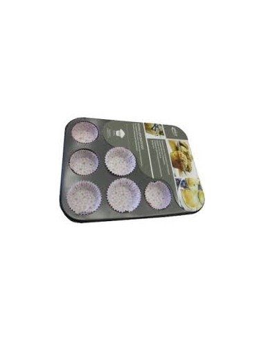 STAMPI E FORME ANTIADERENTE: vendita online STAMPO MUFFIN ALLUMINIO 12 POSTI CON PIROTTINI 35X26X3CM EURONOVITA in offerta