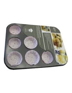 STAMPI E FORME ANTIADERENTE: vendita online STAMPO MUFFIN ALLUMINIO 12 POSTI CON PIROTTINI 35X26X3CM EURONOVITA in offerta