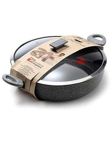 PENTOLE INDUZIONE: vendita online Tegame Regina di Pietra 32 cm con Coperchio e Manici Soft-Touch – Accademia Mugnano in offerta